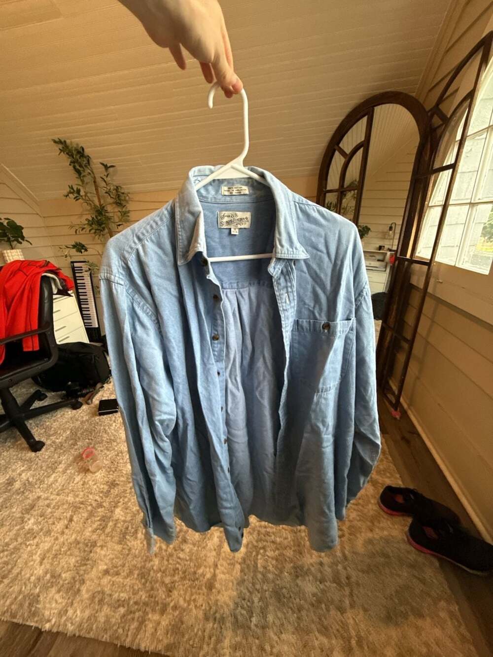Vintage Sears Roebuck and Co. Men's Light Blue Button-Up Denim Shirt